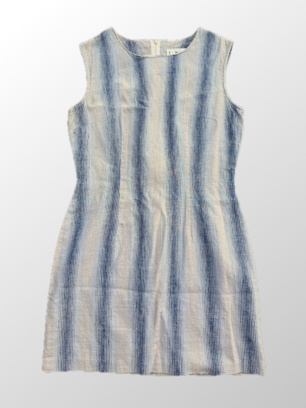Vintage linen y2k Sleeveless Blue tan Striped Summer Dress